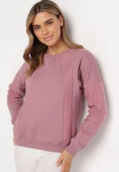 Ciemnoróżowa Bluza z Ozdobnym Łańcuszkiem Letonia. Czerwone bluzy bez kaptura damskie Born2be, z bawełny. Za 89.99 zł.