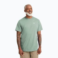 Koszulka męska Jack Wolfskin Essential. Zielone t-shirty sportowe męskie Jack Wolfskin, m, z bawełny, bez ramiączek, trekkingowe. Za 109.99 zł.