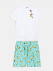 Bawełniana piżama dwuczęściowa z motywem bananów - wielobarwny. Piżamy męskie Sinsay, l, bez wzorów, z bawełny, bez ramiączek. Za 39.99 zł.