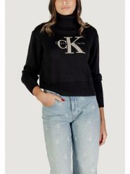 Calvin Klein Jeans Sweter CHENILLE MONOLOGO SW Czarny Casual Fit. Czarne swetry klasyczne damskie Calvin Klein Jeans, xs, z jeansu, bez kołnierzyka. Za 429.99 zł.