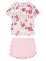 Guess Komplet t-shirt i spodenki A6GG02 K6YW4 Różowy Regular Fit. Czerwone koszulki dziewczęce Guess, m, z aplikacjami, z bawełny, bez ramiączek. Za 179.99 zł.