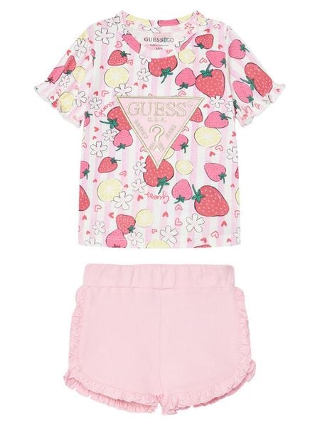 Guess Komplet t-shirt i spodenki A6GG02 K6YW4 Różowy Regular Fit. Czerwone koszulki dziewczęce Guess, m, z aplikacjami, z bawełny, bez ramiączek. Za 179.99 zł.