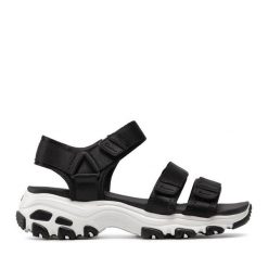 Sandały Skechers. Czarne sandały damskie Skechers, bez wzorów, bez obcasa, na płaskiej podeszwie. Za 209.99 zł.