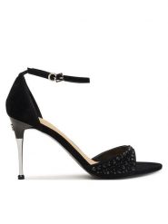 Guess Sandały FLTSNA SUE03 Czarny. Czarne sandały damskie Guess, z aplikacjami, ze skóry, bez obcasa, na szpilce. Za 714.99 zł.