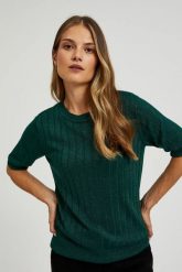 Wiskozowy sweter z metaliczną nitką zielony. Zielone swetry klasyczne damskie MOODO, l, z wiskozy, bez kołnierzyka. W wyprzedaży za 54.99 zł.