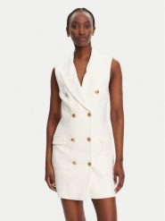 Elisabetta Franchi Sukienka koszulowa AB85352E2 360 Biały Regular Fit. Białe sukienki damskie Elisabetta Franchi, bez wzorów, ze lnu, bez kołnierzyka, bez ramiączek, koszulowe. Za 3,009.00 zł.