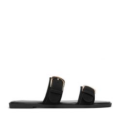 Klapki JENNY. Czarne klapki damskie Jenny, bez wzorów, bez obcasa. Za 89.99 zł.