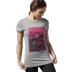 Koszulka sportowa damska Reebok AA9391. Szare bluzki sportowe damskie Reebok, xs, z materiału, bez kołnierzyka, bez ramiączek. Za 126.00 zł.