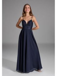 SWING Sukienka w kolorze granatowym rozmiar: 42. Niebieskie sukienki damskie Swing, bez wzorów, bez kołnierzyka, bez ramiączek, maxi. Za 283.08 zł.