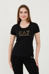 EA7 Czarny t-shirt z cyrkoniami. Czarne t-shirty damskie EA7 Emporio Armani, xs, bez wzorów, bez kołnierzyka. W wyprzedaży za 182.99 zł.