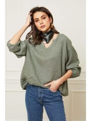 Joséfine Lniana bluzka "Celiane" w kolorze khaki rozmiar: XXL. Brązowe bluzki damskie Joséfine, xxl, bez wzorów, ze lnu, bez kołnierzyka, bez ramiączek. Za 166.88 zł.