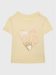 Guess T-Shirt A3GI01 K6YW1 Żółty Regular Fit. Żółte koszulki dziewczęce Guess, m, z aplikacjami, z bawełny, bez ramiączek. Za 89.99 zł.
