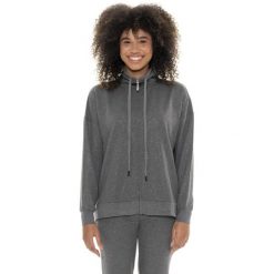 Bluza z zamek błyskawiczny na co dzień na siłownię. Szare bluzy bez kaptura damskie LEONE 1947 APPAREL, z bawełny. W wyprzedaży za 201.87 zł.