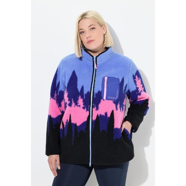 Damskie Kurtka z pluszowego polaru motyw gór stójka. Niebieskie kurtki damskie Ulla Popken, plus size, bez wzorów, z materiału, bez kaptura. Za 429.99 zł.