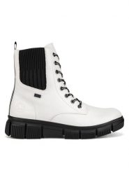 Rieker Trzewiki X3414-80 Biały. Białe botki damskie Rieker, z materiału, bez obcasa, na płaskiej podeszwie, bez zapięcia. Za 293.99 zł.