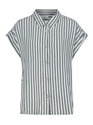 Fresh Made Bluzka w kolorze biało-antracytowym rozmiar: M. Białe bluzki damskie Fresh Made, m, bez wzorów, z wiskozy, bez kołnierzyka, bez ramiączek. Za 104.89 zł.