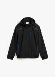 Hydrofobowa kurtka typu softshell o kroju bomberki, z kapturem. Czarne kurtki męskie bonprix, m, bez wzorów, z softshellu, z kapturem. Za 299.99 zł.