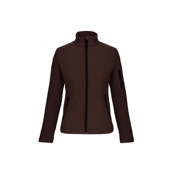 Kurtka damska Kariban Softshell. Brązowe kurtki damskie KARIBAN, bez wzorów, z softshellu, bez kaptura. Za 216.50 zł.