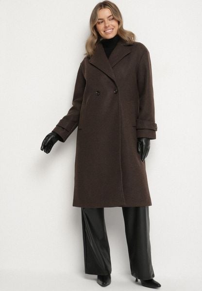 Brązowy Dwurzędowy Płaszcz Oversize z Wełny i Wiskozy w Eleganckim Stylu Tiliavia. Brązowe płaszcze damskie Born2be, m, z aplikacjami, z dzianiny, eleganckie. Za 269.99 zł.
