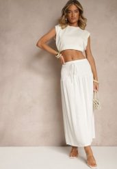 Biała Spódnica z Wiskozą i Lnem High Waist o Rozkloszowanym Kroju Lumerellea. Białe spódniczki damskie Renee, l, bez wzorów, ze lnu, eleganckie, z podwyższonym stanem, maxi, dopasowane. Za 49.99 zł.