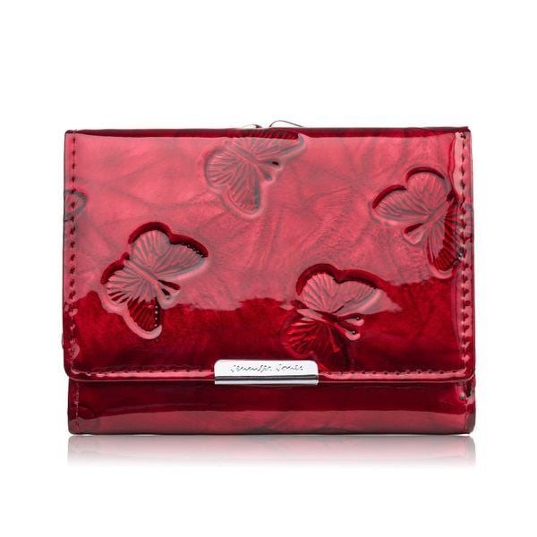 Portfel damski skórzany mały lakierowany z tłoczeniem w motyle czerwony SP-23-RD. Czerwone portfele damskie bez wzorów, z lakierowanej skóry. Za 94.00 zł.
