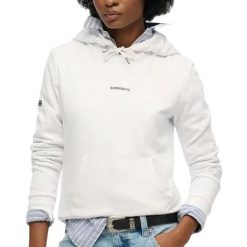 Jednokolorowa bluza z kapturem damska Superdry. Niebieskie bluzy z nadrukiem damskie Superdry., xl, z bawełny. Za 317.90 zł.