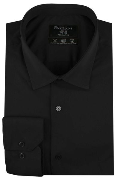 Jednokolorowa, Bawełniana Koszula o Prostym Kroju - Czarna. Czarne koszule męskie Pazzani, bez wzorów, z bawełny, bez kołnierzyka, bez ramiączek. Za 169.00 zł.
