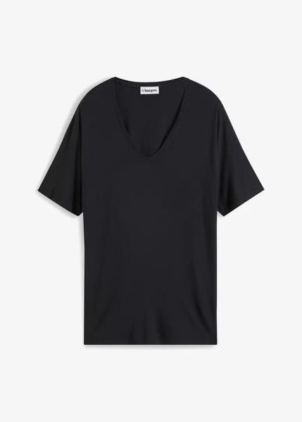 Długi T-shirt z mieszanki wiskozy. Czarne t-shirty damskie bonprix, bez wzorów, z wiskozy, bez kołnierzyka. Za 42.99 zł.