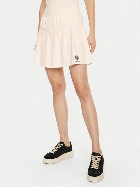 Guess Spódnica mini V5RD00 KCOK1 Biały Regular Fit. Białe spódniczki damskie Guess, s, z aplikacjami, z bawełny, mini. Za 299.99 zł.