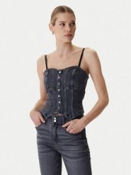 Guess Top W6RH80 D6921 Szary Slim Fit. Szare topy damskie Guess, xs, z aplikacjami, z bawełny, bez kołnierzyka. Za 479.99 zł.
