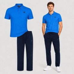 KOMPLET MĘSKI 4F ZESTAW T-SHIRT POLO + SPODNIE CASUAL NA CO. Koszulki polo męskie 4f, m, bez wzorów, z bawełny, bez ramiączek. Za 249.98 zł.