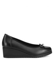 Go Soft Półbuty EST-MARGARET-01 Czarny. Czarne półbuty damskie GO SOFT, bez wzorów, ze skóry, bez obcasa, na koturnie. Za 179.99 zł.