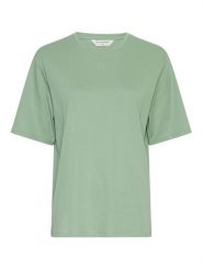 MOSS COPENHAGEN Koszulka w kolorze zielonym rozmiar: M/L. Zielone bluzki damskie MOSS COPENHAGEN, l, bez wzorów, z bawełny, bez kołnierzyka, bez ramiączek. Za 114.17 zł.