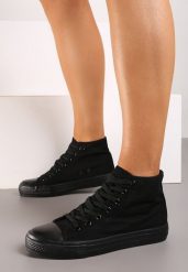 Czarne Sznurowane Trampki z Wysoką Cholewką Gracila. Czarne trampki i tenisówki damskie Born2be, bez wzorów, przed kolano. Za 19.99 zł.