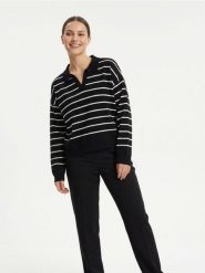 Sweter w paski z kołnierzykiem - czarny. Czarne swetry klasyczne damskie Sinsay, l, bez kołnierzyka. Za 49.99 zł.