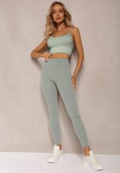 Ciemnozielone Sportowe Legginsy High Waist Quarefia. Zielone legginsy damskie Renee, s, bez wzorów, z jeansu. Za 24.99 zł.