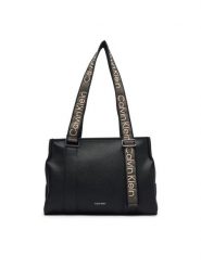 Calvin Klein Torebka Webbing Adj Strap Tote LV04F3644G Czarny. Czarne torebki klasyczne damskie CALVIN KLEIN, bez wzorów, ze skóry, bez dodatków. Za 649.99 zł.