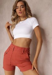 Różowe Szorty z Wysokim Stanem i Elastyczną Gumką w Talii Kiedosa. Czerwone szorty damskie Renee, bez wzorów, z podwyższonym stanem. Za 39.99 zł.