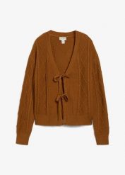 Sweter rozpinany z paskami. Brązowe kardigany damskie bonprix, bez wzorów. Za 129.99 zł.