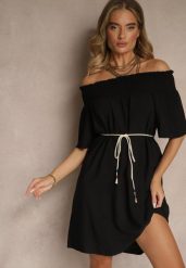 Czarna Sukienka Hiszpanka z Bawełną i Wiskozą Ozdobiona Sznurkiem Lilarelle. Czarne sukienki damskie Renee, na co dzień, na wiosnę, s, bez wzorów, z bawełny, eleganckie, bez kołnierzyka, bez ramiączek, mini, z odkrytymi ramionami. W wyprzedaży za 45.49 zł.