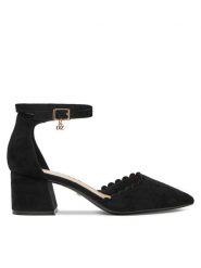 DeeZee Czółenka DF-82574-4 Czarny. Czarne czółenka damskie DeeZee, bez wzorów, z materiału, bez obcasa. Za 139.99 zł.