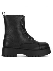 DeeZee Botki HY13123-18A Czarny. Czarne botki damskie DeeZee, ze skóry, bez obcasa, na płaskiej podeszwie, bez zapięcia. Za 199.99 zł.