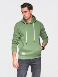 Bluza bawełniana męska dresowa BASIC kangurka z kapturem OM-SSBN-0270 - - Rozmiar: XXL. Zielone bluzy z kapturem męskie Ombre Clothing, m, z bawełny. Za 169.99 zł.
