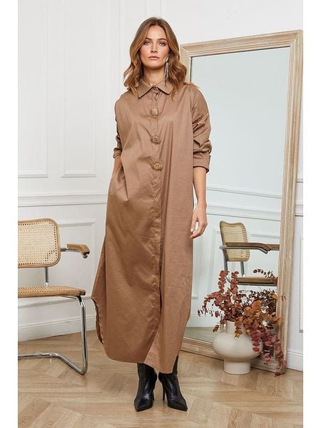 Joséfine Sukienka "Mateo" w kolorze beżowym rozmiar: XL. Brązowe sukienki damskie Joséfine, xl, bez wzorów, bez kołnierzyka, bez ramiączek, maxi. Za 174.43 zł.