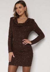 Brązowa Dopasowana Sukienka Wieczorowa z Lejącym Dekoltem i Cekinami Siwedea. Brązowe sukienki damskie Born2be, na imprezę, l, z aplikacjami, z poliesteru, eleganckie, bez kołnierzyka, bez ramiączek, dopasowane. Za 189.99 zł.