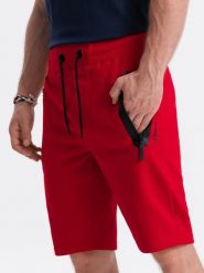 Krótkie spodenki męskie dresowe - czerwone V2 - Rozmiar: M. Czerwone szorty męskie Ombre Clothing, z bawełny, bez kołnierzyka. W wyprzedaży za 39.99 zł.