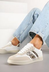 Beżowo-Panterkowe Sneakersy Typu Kultowe Tenisówki na Półtransparentnej Podeszwie Ulinera. Brązowe trampki i tenisówki damskie Born2be, bez wzorów, z jeansu. Za 84.99 zł.