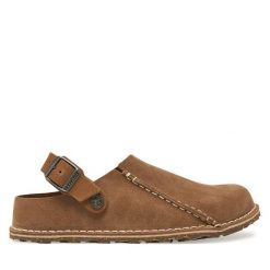 Klapki Birkenstock. Brązowe klapki damskie Birkenstock, bez wzorów, bez obcasa. Za 719.99 zł.