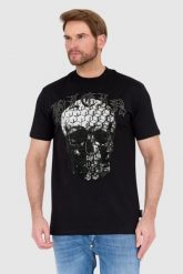 PHILIPP PLEIN Czarny męski t-shirt zdobiony dżetami z czaszką i logo, Rozmiar XXL. Czarne t-shirty męskie Philipp Plein, l, z aplikacjami, bez kołnierzyka. W wyprzedaży za 2,470.99 zł.