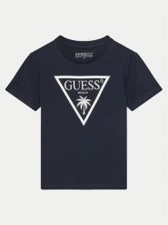 Guess T-Shirt L5GI29 J1314 Granatowy Regular Fit. Niebieskie t-shirty chłopięce Guess, z aplikacjami, z bawełny, bez ramiączek. Za 69.99 zł.